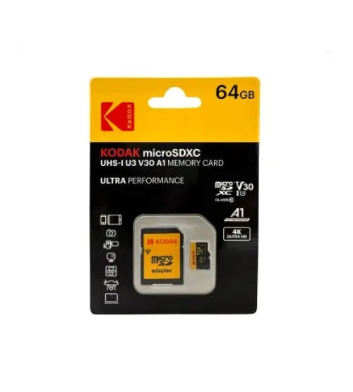 KODAK mSD 64GB UHS-I U3/V30/A1 Y/R/B Card+Adapter